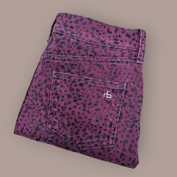rag & bone Denim - Rag & Bone Size 27 Hana Burgundy Cheetah Animal Print High Rise Waist Crop Jeans